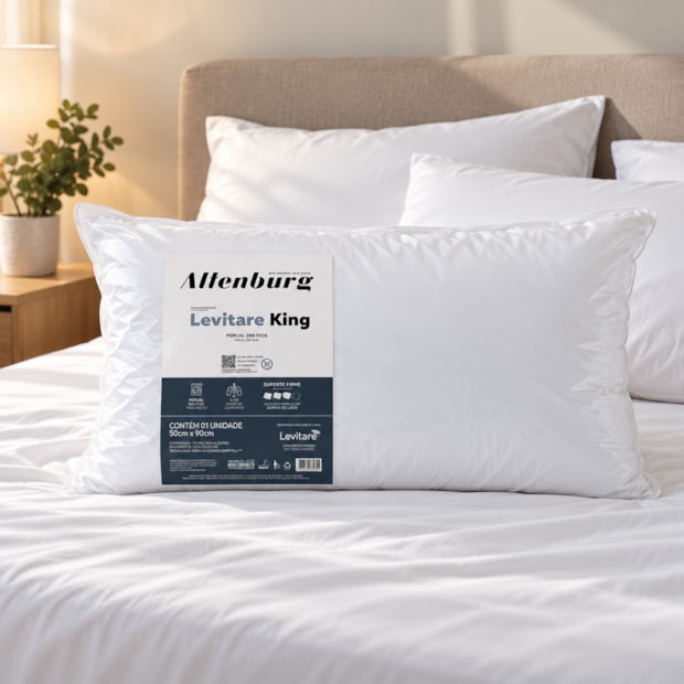 Travesseiro King Size Altenburg Levitare King 100% Algodão Percal 233 Fios Suporte Firme 50cm X 90cm (1 Peça)