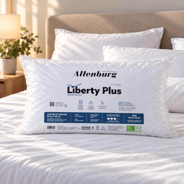 Travesseiro King Size Altenburg Liberty Plus 100% Algodão Percal 180 fios Suporte Firme 50cm x 90cm (1 Peça)