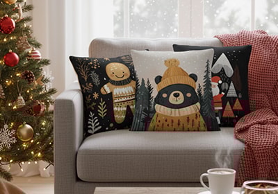Kit 3 Peças Capa de Almofada Bosque de Natal 
