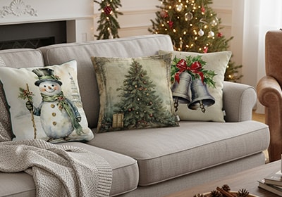 Kit 3 Peças Capa de Almofada Natal Aquarela 