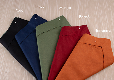 Kit 4 peças Guardanapo de Tecido Casa Argivai À Jour Verde Musgo Percal 100% Algodão