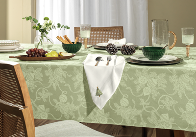 Toalha de Mesa Quadrada Karsten Jacquard Fitas de Natal
