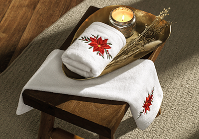 Jogo de Toalhas de Lavabo / Mão Karsten Flor do Natal Bordada