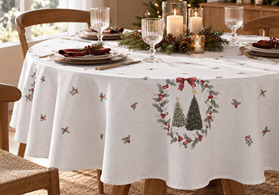 Toalha de Mesa Redonda Dohler Clean Estampado Digital Bosque de Natal 