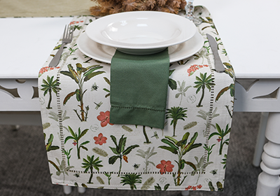 Caminho de Mesa Glamour Palms Dupla Face 40cm x 1,80m